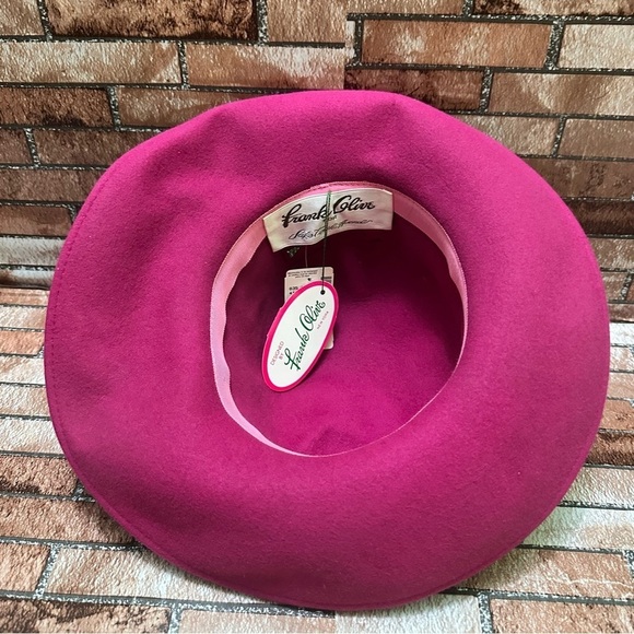 Frank Olive Vintage 1960’s  Fuchsia Wide Brim Hat with Black Band main image 13
